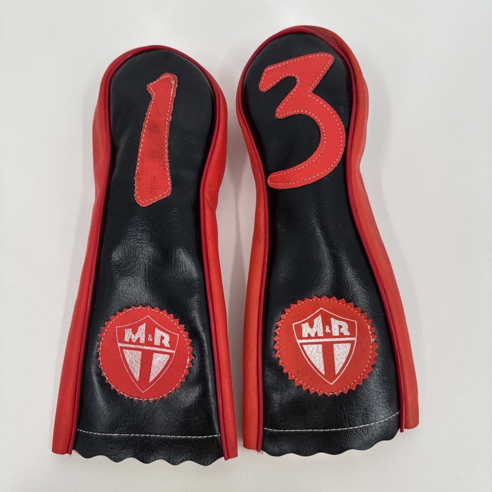 Golf Club Wood Head ?? Covers 1+3  Red & Black Faux Leather M & R Japan Vintage‎